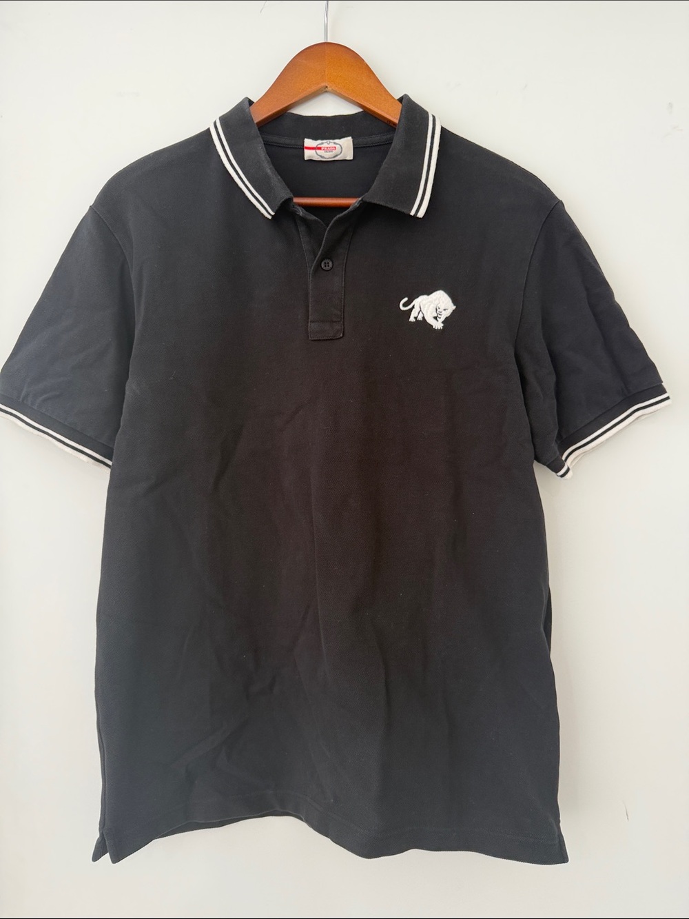 Prada Men's Black Polo Shirt with White Trim